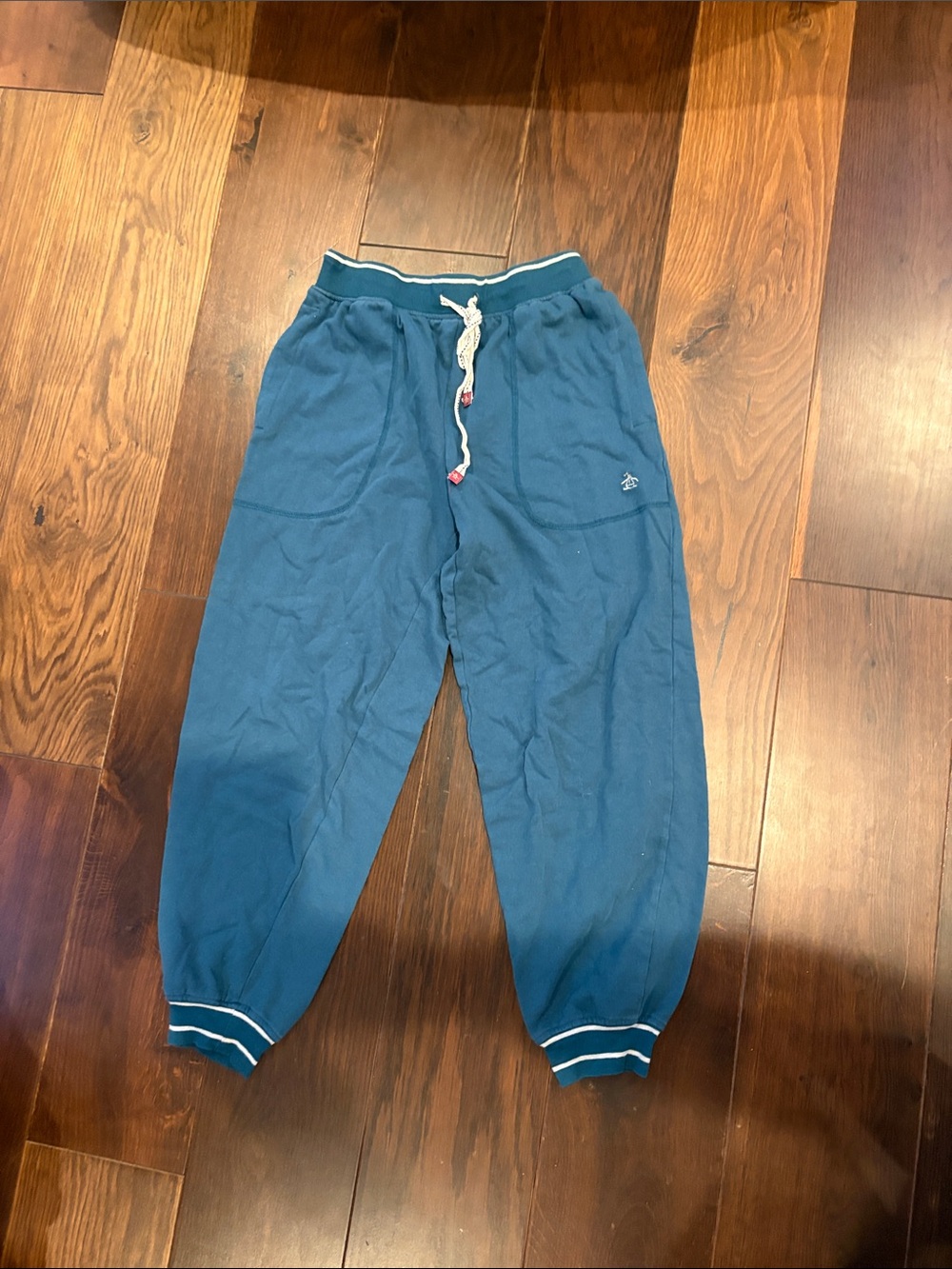 Original Penguin Teal Drawstring Jogger Pants with Ribbed Cuffs